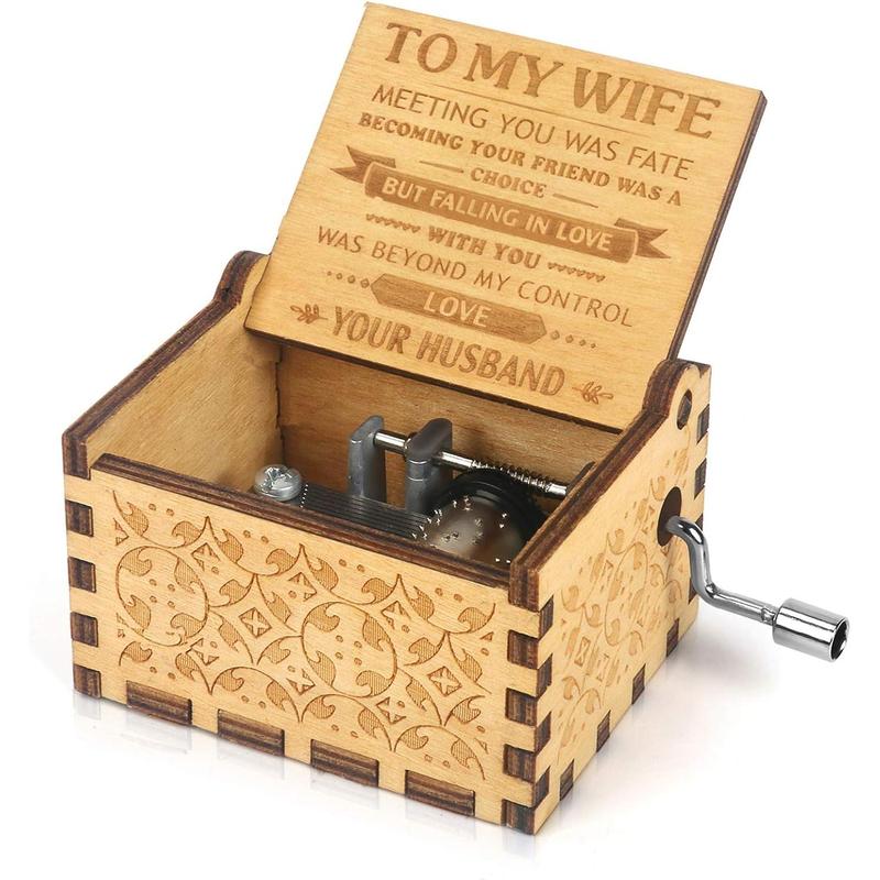 Music Box Hand Crank Engraved Musical Box-U R My Sunshine Mechanism Antique Vintage Personalizable Gift