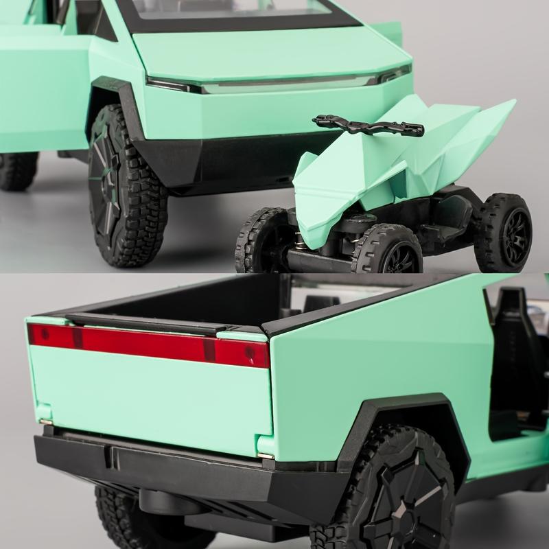 1:32 scale Tesla alloy pickup Cybertruck, toy model with music lights, friction pull back car, collectible for car enthusiasts