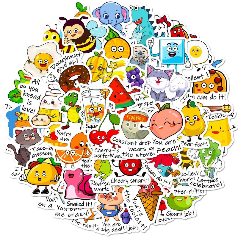Cute Cartoon Pattern Sticker, 50pcs set Waterproof Self Adhesive Decor Paper, DIY Decor Sticker for Gift Greeting Card Water Bottle Laptop Phone