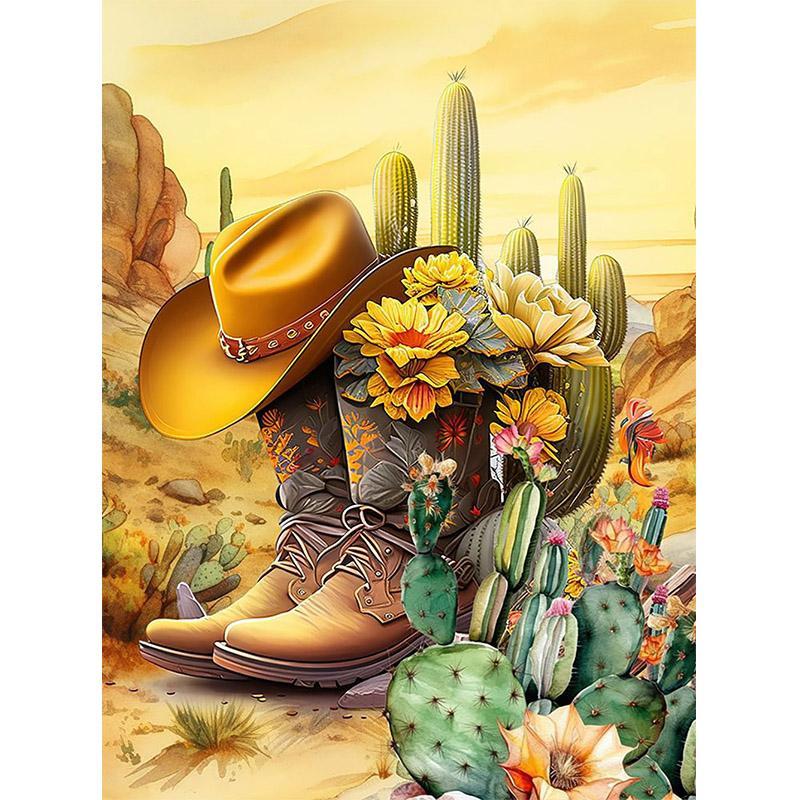 5D Diamond Arts Colorful Painting Kit, Cactus & Hat Pattern DIY Diamond Arts Colorful Painting Without Frame, Handmade Art Crafts For Home Decor (1 Count)