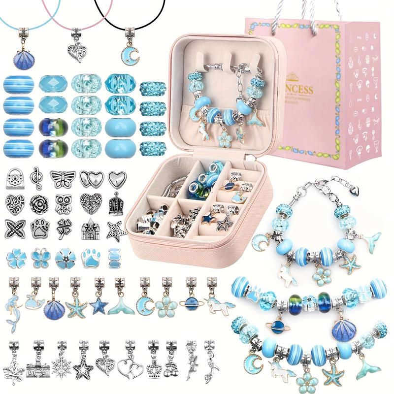 DIY Jewelry Making Kit with Jewelry Box & Gift Bag, 66pcs set Unicorn & Mermaid Design Bracelet Making Kits, DIY Jewelry Making Materials for Christmas, Thanksgiving, Chrismats Gift Set