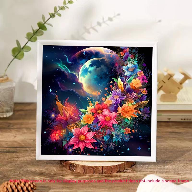 Flower & Moon Pattern DIY Diamond Arts Colorful Painting Kit without Frame, 5D Diamond Arts Colorful Painting Kit, Wall Art Decor for Home Bedroom