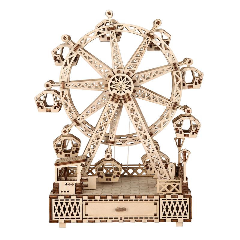 3D Puzzles for Adults, Old Sky Wheel with LED light Model Kits for Adults, Wooden Music Box,DIY Craft Kits