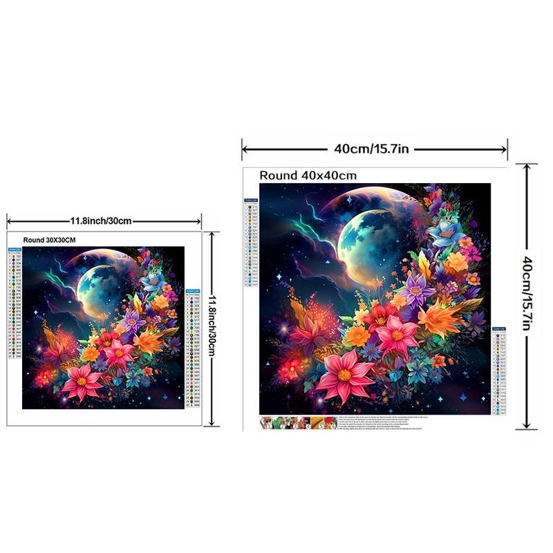 Flower & Moon Pattern DIY Diamond Arts Colorful Painting Kit without Frame, 5D Diamond Arts Colorful Painting Kit, Wall Art Decor for Home Bedroom