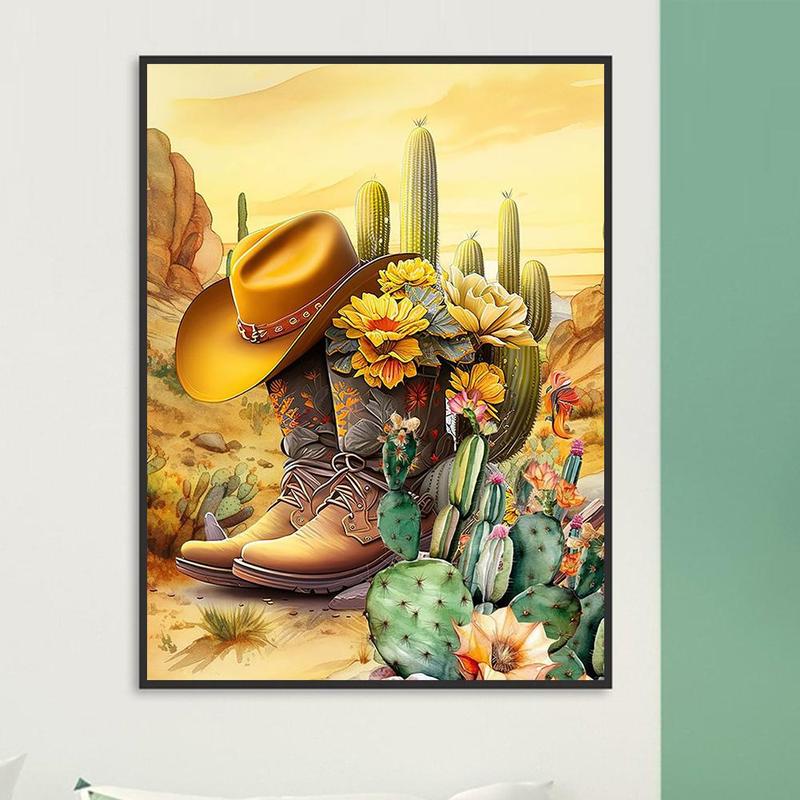 5D Diamond Arts Colorful Painting Kit, Cactus & Hat Pattern DIY Diamond Arts Colorful Painting Without Frame, Handmade Art Crafts For Home Decor (1 Count)