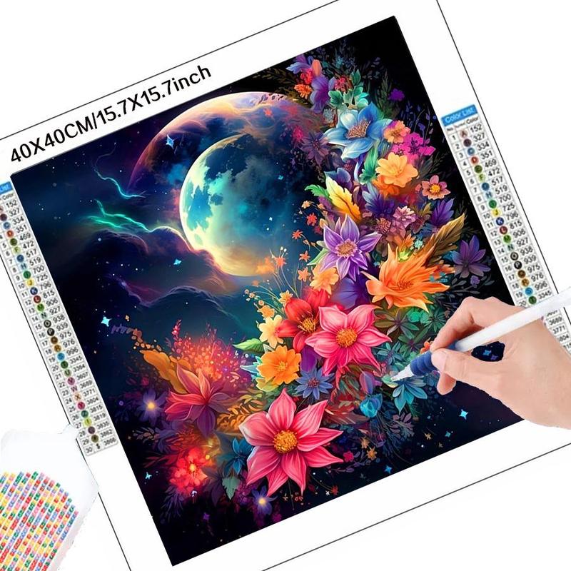 Flower & Moon Pattern DIY Diamond Arts Colorful Painting Kit without Frame, 5D Diamond Arts Colorful Painting Kit, Wall Art Decor for Home Bedroom