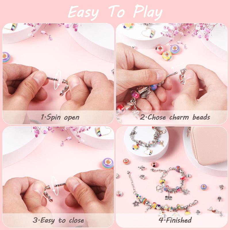 DIY Jewelry Making Kit with Jewelry Box & Gift Bag, 66pcs set Unicorn & Mermaid Design Bracelet Making Kits, DIY Jewelry Making Materials for Christmas, Thanksgiving, Chrismats Gift Set
