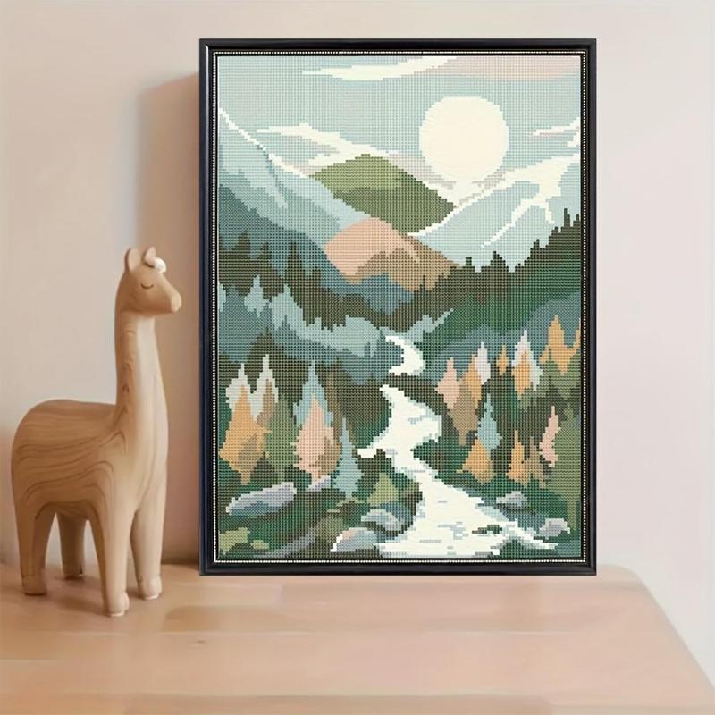 Embroidery Kit, 1 Count Landscape Pattern DIY Cross Stitch Kit with Random Color Tools, Embroidery Craft Kit for Beginners, DIY Wall Decoration