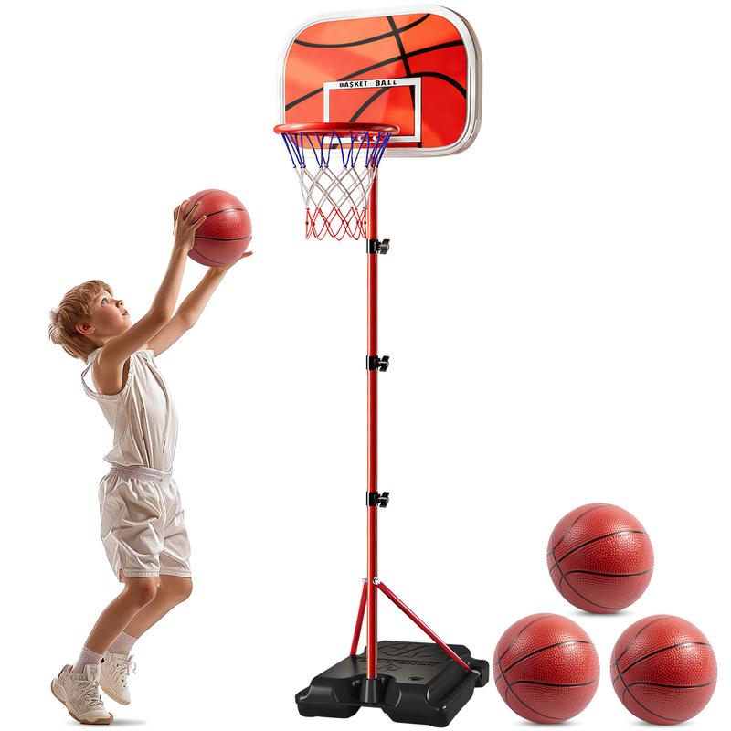Geyiie Kids Basketball Hoop with Stand, Adjustable 2.4-6.5 Ft Basketball Set, Toddler Basketball Toys for Boys Age 3 4 5 6 7 8, Portable Indoor Gifts