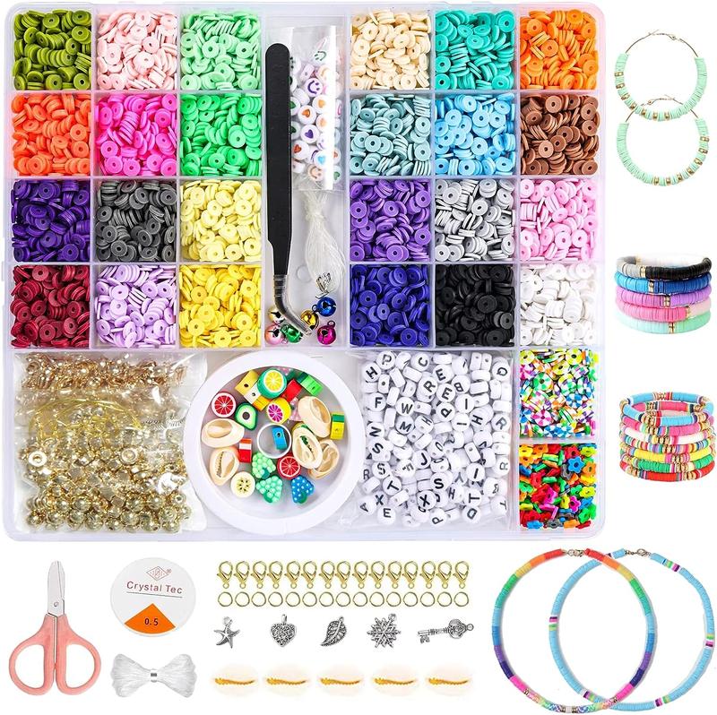 Clay Beads Jewelry Making Kit 6500Pcs Flat Round Polymer Clay Heishi Beads in 24 Colors for Bracelet Making, with Charms for Bracelets Necklace - Craft Gifts for Teenage Girls