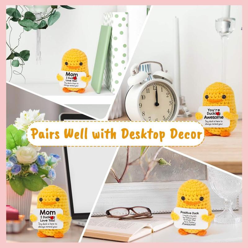 Inspirational Crochet Positive Duck – Handmade Emotional Cheer Support Funny Pickle Potato Gifts for Women Men Coworker Birthday Christmas Stocking Stuffer Office White Elephant Under 10 Dollars