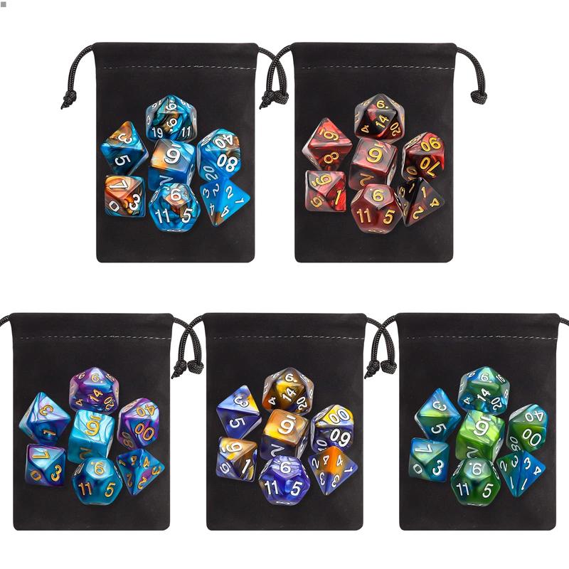 olyhedral Dice Set (35 Pieces) with Black Pouches, 5 Complete Double-Colors Dice Sets of D4 D6 D8 D10 D12 D20 Compatible with Dungeons and Dragons DND RPG  Table Games