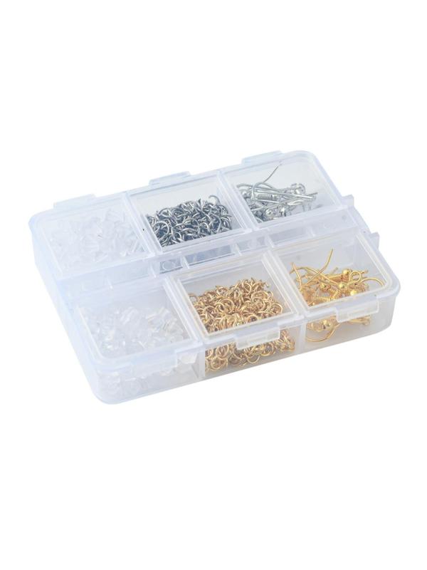Brass Earring Hooks, 1 Box 6 Styles Brass Earring Hooks, Ear Wire with 304 Stainless Steel Open Jump Rings with Plastic Ear Nuts, DIY Jewelry Accessories