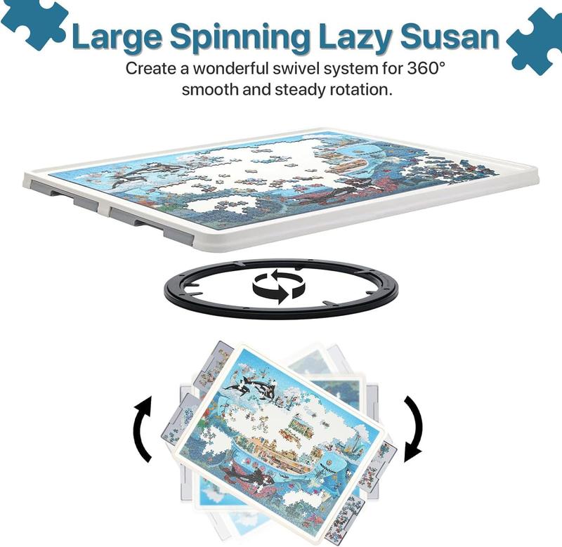 「Black Firday」1500 Pieces Rotating Plastic Puzzle Board with Drawers and Cover, 35