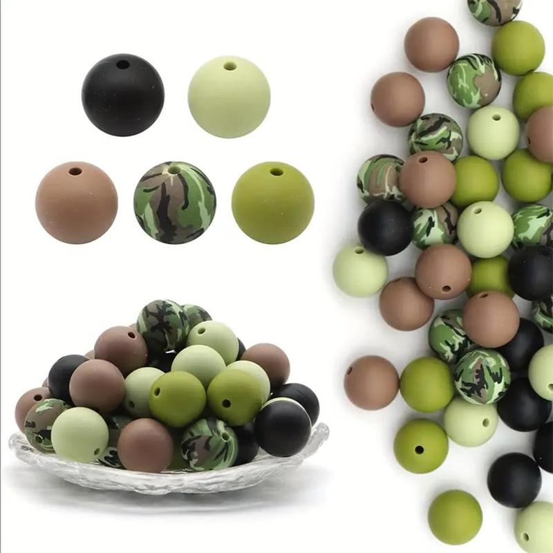 Camouflage Pattern Round Bead (30pcs set), DIY Jewelry Making Supplies, Silicone Bead for Necklace Bracelet Keychain Phone Chain
