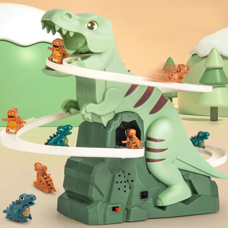 Dinosaur Climbing Stairs Track Slide Toy, Electric Dinosaur Stairs Climbing Slide Toy with 3 Cars, Climbing Track Toy for Kids