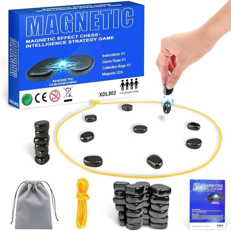 Magnetic Chess Game, Magnetic Chess Gamewith Stones, Magnetic Chess Game with Rocks,Magnet Game with String, Magnet Chess Game.Puzzle Strategy Games for Kids and Adults