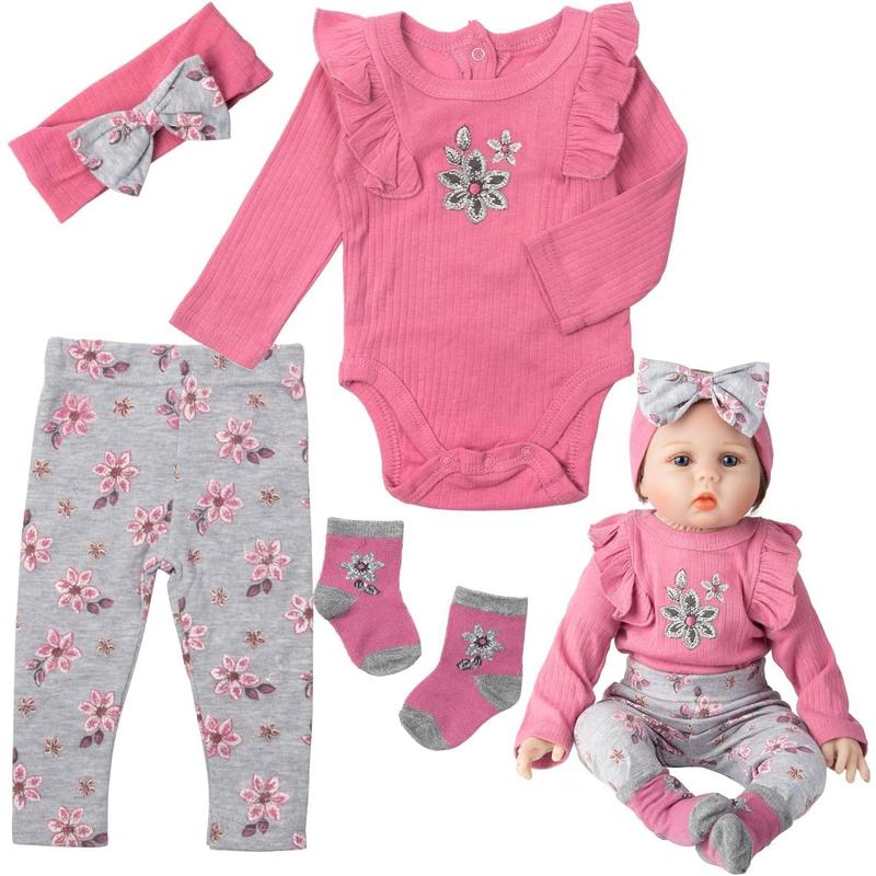 Reborn Doll Clothes and Accessories Long Sleeve Knitted Top 4pcs Suit Reborn Baby Doll Clothes 20-22 inch Girl Outfits