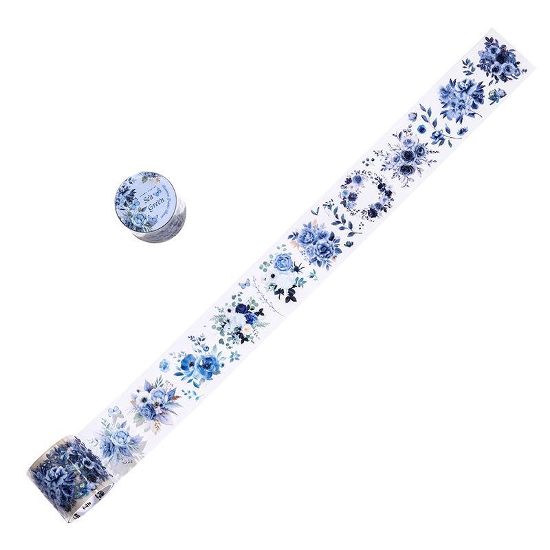 Vintage Flower Pattern PET Tape, 1 Roll DIY Decorative Tape, Scrapbooking & Journal Making Material Tape, Office Stationery & Supplies