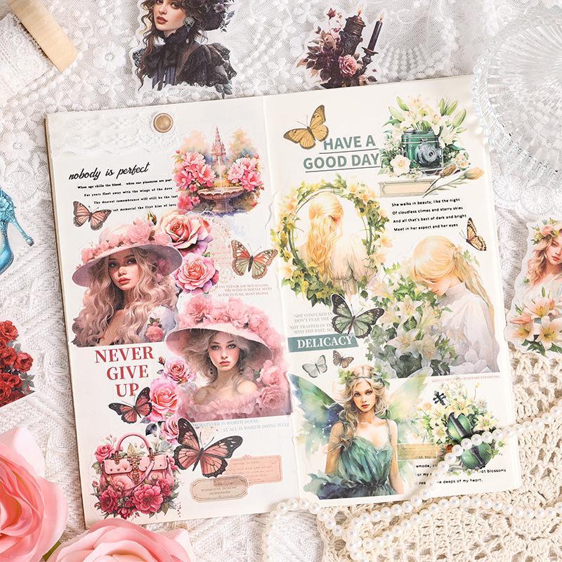 Floral Pattern Sticker, 10pcs set Self Adhesive Decorative Sticker, DIY Decals for Water Bottle Laptop Phone Case Scrapbooking Journal Making