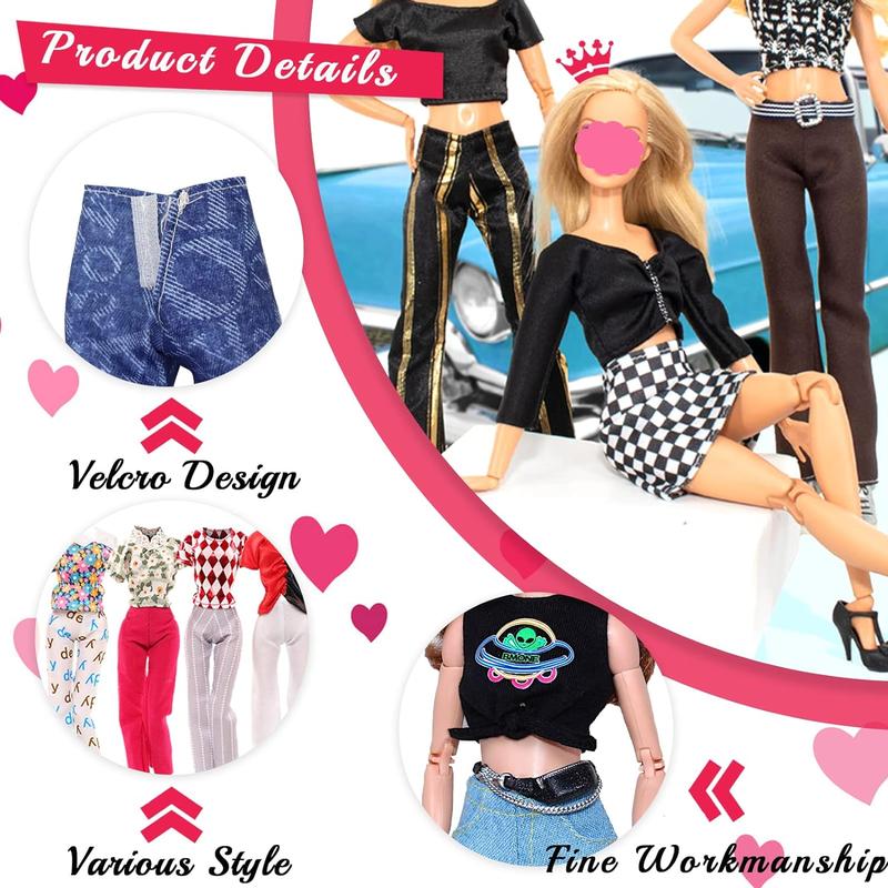 30 Pcs Doll Clothes and Accessories for Doll, 11.5 Inch Doll Outfit Collection Including 1 Set 9 Tops 9 Pants 10 Pairs Shoes(Random Style), for Girls Birthday Gifts