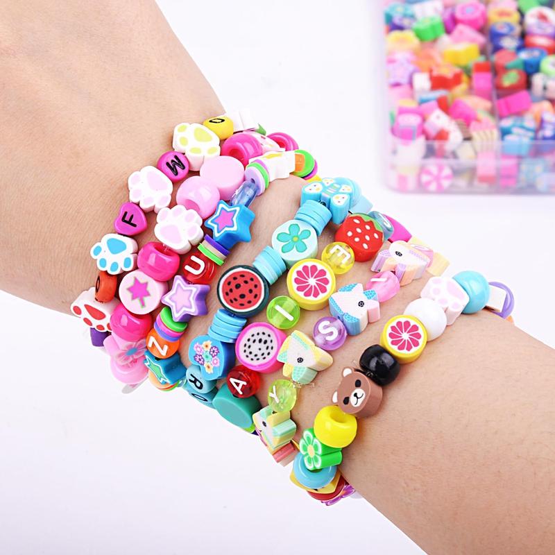 1000count Polymer Clay Beads Bracelet Making kit, 24 Style Cute Fun Beads Fruit Flower Animal Cake Butterfly Heart Beads Charms for Jewelry Necklace Earring Making DIY Accessories for Women Girls