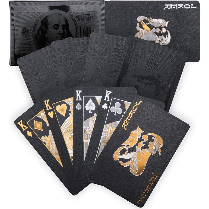 Joyoldelf Cool Black Playing Cards, Waterproof Poker With Dollar Pattern, Great For Magic & Party