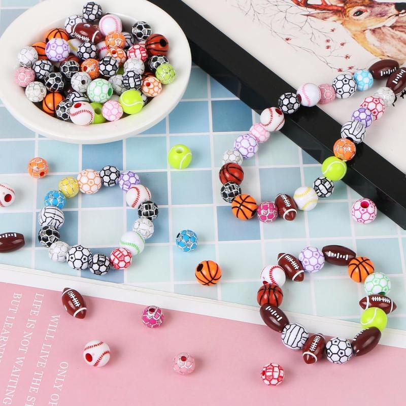 400 Pcs Sports Ball Beads for Jewelry Making, Acrylic Sports Beads Bulk, Baseball Basketball Soccer Volleyball Softball Football Beads with Box, Sports Spacer Beads for DIY Crafts Key Chains Bracelet