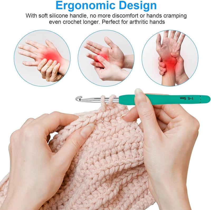 Crochet Hooks 14 Sizes Crochet Hook Set, 53 Pack Yarn Crochet Kit for Beginners, Knitting  with  Handles for  Hands, Crochet  Kit with Blue Case for Crocheters