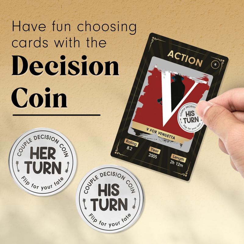 LOVEVIBE: Movie Night Ideas - 50 Movie Night Scratch Off Cards with Decision Coin - Couples Gift Ideas