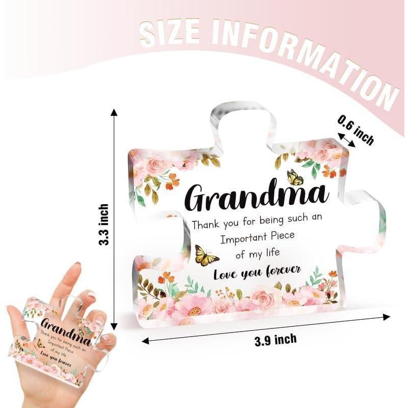 Gifts for Grandma - Delicate Grandma Birthday Gifts from Grandkids - Engraved Acrylic Puzzle Piece 3.9 x 3.3 inch - Mothers Day Birthday Christmas Gifts for Grandma Grandmother, Ideas