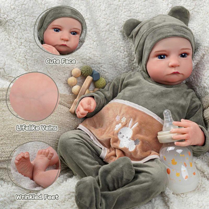 BABESIDE Lifelike Reborn Baby Doll Aiden - 20 Inch Handmade Real Life Realistic Newborn Soft Cloth Body Anatomically Correct Baby Boy with Toy Accessories Gift Set for Ages 3+