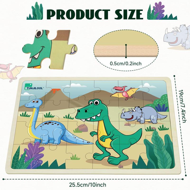 Wooden Jigsaw Puzzle, 4 Counts set Cartoon Animal & Dinosaur & Ocean Pattern Puzzle Toy, Educational Jigsaw Toy for Kids