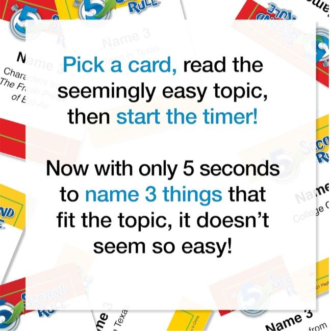 5 Second Rule Game - Simple Questions Card Game for Family Fun, Party, Travel, Game Night & Sleepovers - Think Fast and Shout Out Answers - For Ages 10+