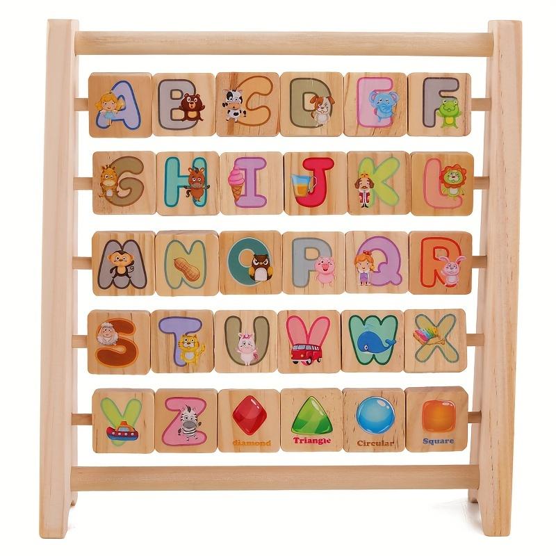 Wooden Flip Frame - Educational Toy with 26 English Letters, Animals & Fruit Cognitive Learning Blocks for Activities