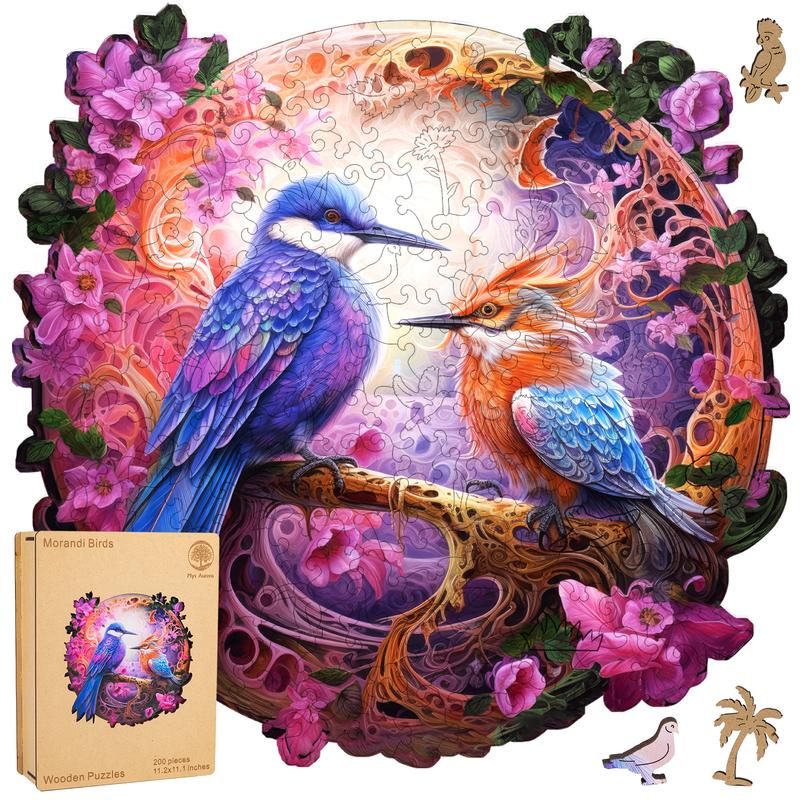 Mys Aurora Mandala Morandi Birds Wooden Jigsaw Puzzle 80 200 300 500 Pcs Unique Shape Wood Box Packing Creative Gift for Adults and Kids Fun Challenging Family Game for Parents Grandparents Brainstorm