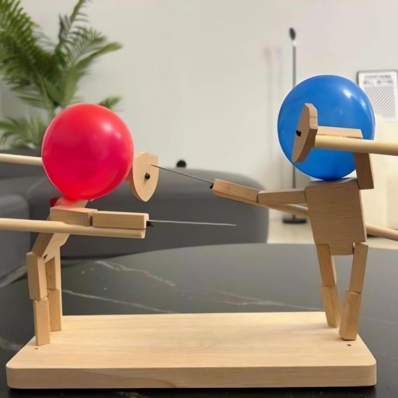 Wooden Balloon Bamboo Man Battle Game, Handmade Wooden Fencing Puppets with Random Color Balloon, Fast-paced Balloon Fight, Christmas Gift, Stocking Filler, Christmas Gift