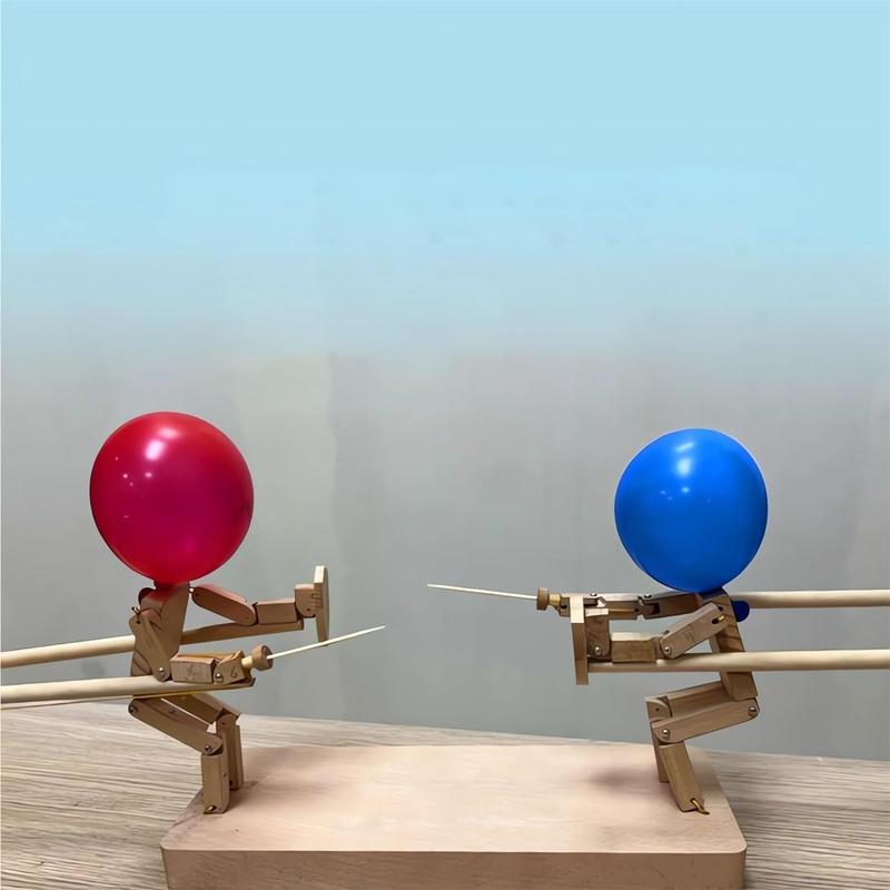 Wooden Balloon Bamboo Man Battle Game, Handmade Wooden Fencing Puppets with Random Color Balloon, Fast-paced Balloon Fight, Christmas Gift, Stocking Filler, Christmas Gift