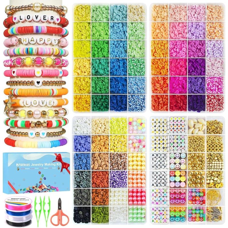 18000 count Clay Beads Bracelet Making Kit, 4 Boxes 64 Colors Flat Polymer Heishi  with Gift Pack, Friendship Bracelet for Girls Ages 8-12