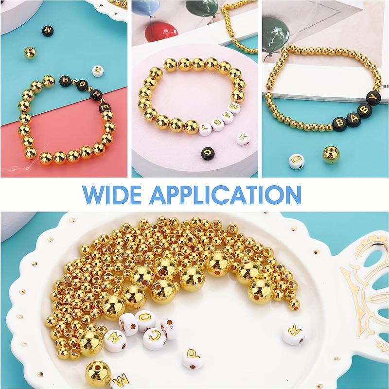 DIY Loose Beads, 1300pcs set Spacer Beads, Including 700Pcs 3 Sizes Round Golden Spacer Beads, 400Pcs Round Black White Letter Beads, 200Pcs Heart Beads
