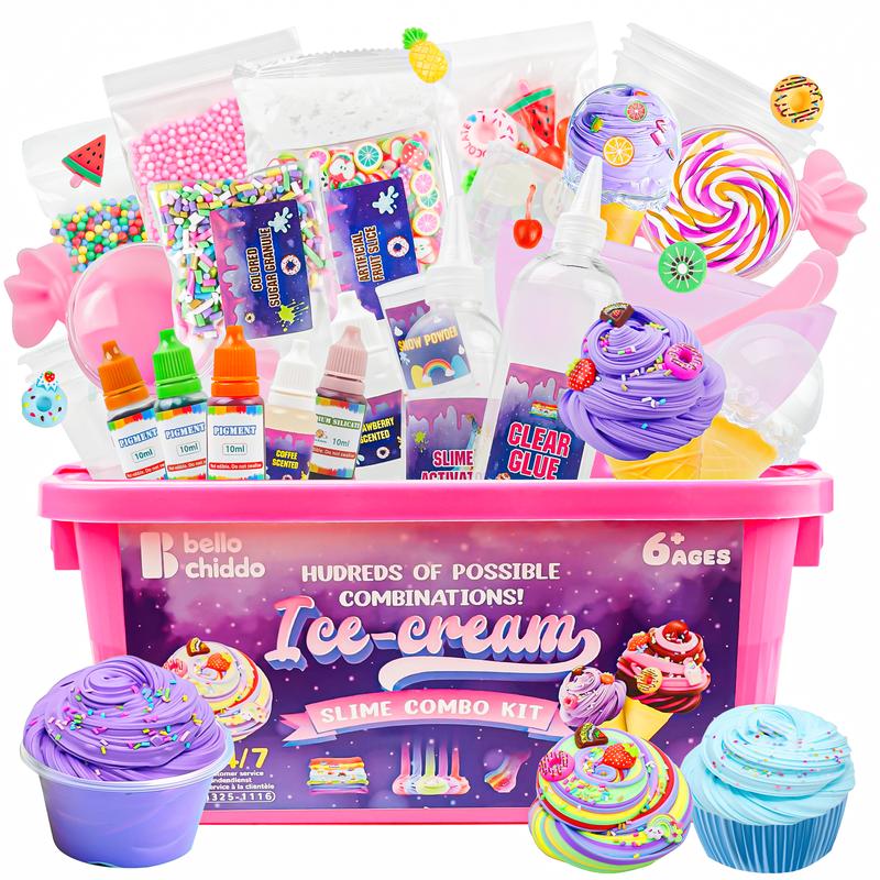BELLOCHIDDO Ice Cream Slime Kit - Slime Kit for Girls Ages 8+, Slime Making Kit Toys, Perfect Birthday Gifts to Make Snow Slime, Rainbow Slime(30PCS)