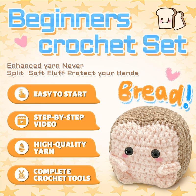 Square Bread Crochet Kit, Cute Woven Craft for Beginners, DIY Crochet Kit with Step-by-step Video Tutorial, Gift for Food Lovers