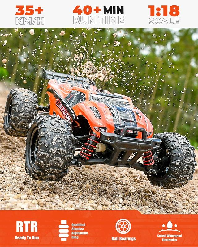 BEZGAR HM181 Hobby Grade 1:18 Scale Remote Control Monster Vehicle Trucks - 4WD Top Speed 35 Km h All Terrains Off Road RC Truck, Waterproof RC Car with 2 Rechargeable Batteries for  children  and Adults age 4+ giant gaspowered rccars rc car