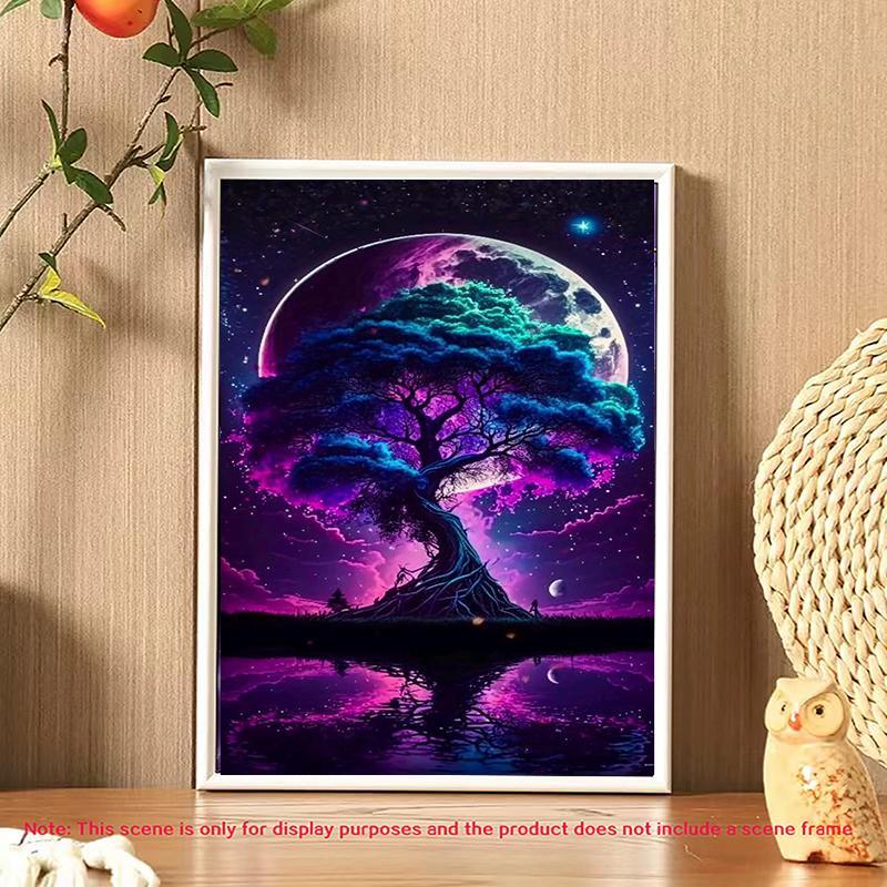 5D DIY Diamond Arts Colorful Painting Kit, Tree & Moon Pattern Diamond Arts Colorful Painting without Frame, Handmade Art Crafts for Home Decor