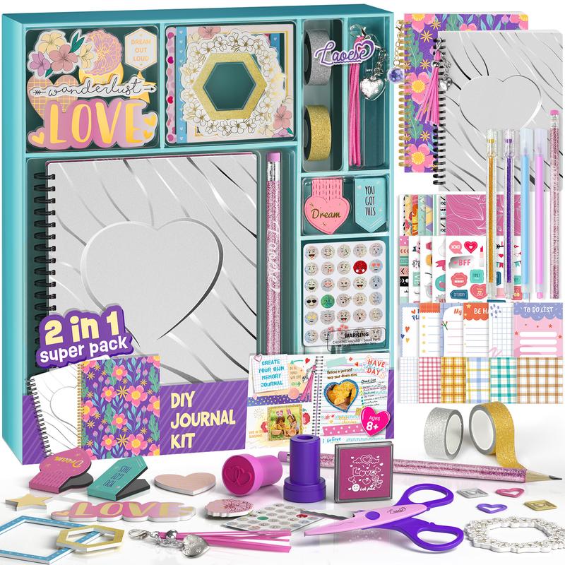 2-Pack DIY Journal Kit - 150+Pcs Gifts for Girls Ages 8 9 10 11 12 Year Old - Birthday Gifts for Girls - Art and Crafts for Kid - Scrapbook Set