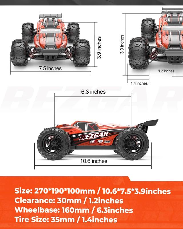 BEZGAR HM181 Hobby Grade 1:18 Scale Remote Control Monster Vehicle Trucks - 4WD Top Speed 35 Km h All Terrains Off Road RC Truck, Waterproof RC Car with 2 Rechargeable Batteries for  children  and Adults age 4+ giant gaspowered rccars rc car