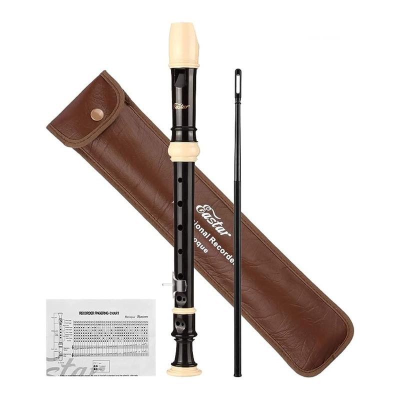 Eastar Soprano Recorder for Beginners Kids, Baroque style C Key Recorder Instrument ABS Classic 3 Piece with Cleaning Kit, Thumb Rest, Leather Bag, Fingering Chart, Brown, ERS-21BB