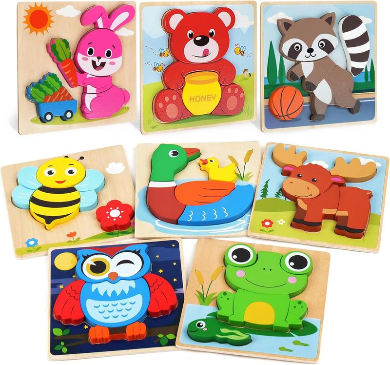 Wooden Puzzles for Toddlers 1-3, 8 Pack Animal Puzzles for Toddlers 2-4, Montessori Toys for 1 2 3 Year Old Boys Girls, Learning Educational Preschool Toys