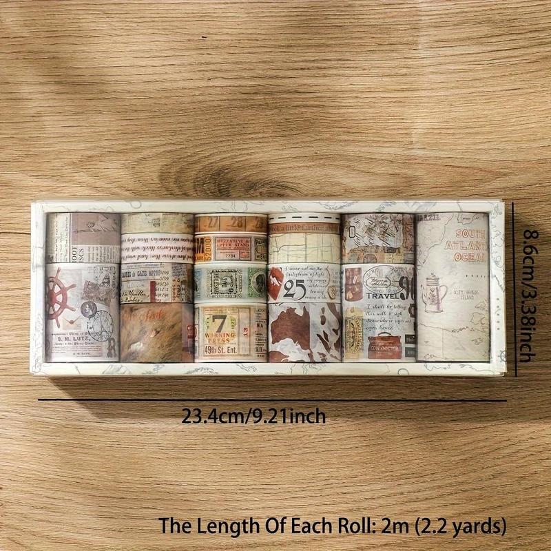 Vintage Retro Washi Tape Set, 18 Rolls Washi Tape, Wide Masking Tape for DIY Craft, Scrapbooking, Journaling, Gift Wrapping, Office Stationery Supplies