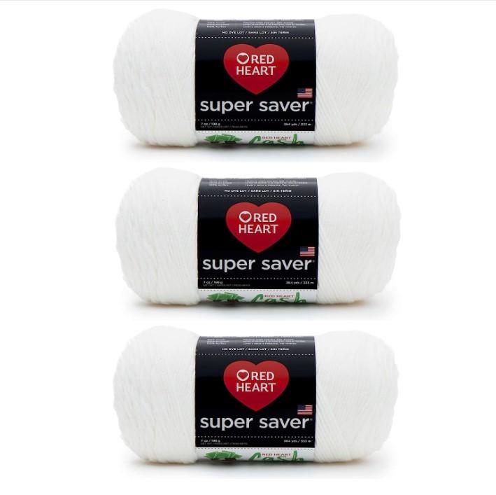Red Heart Super Saver White Yarn - 3 Pack of 198g 7oz - Acrylic - 4 Medium (Worsted) - 364 Yards - Knitting Crochet